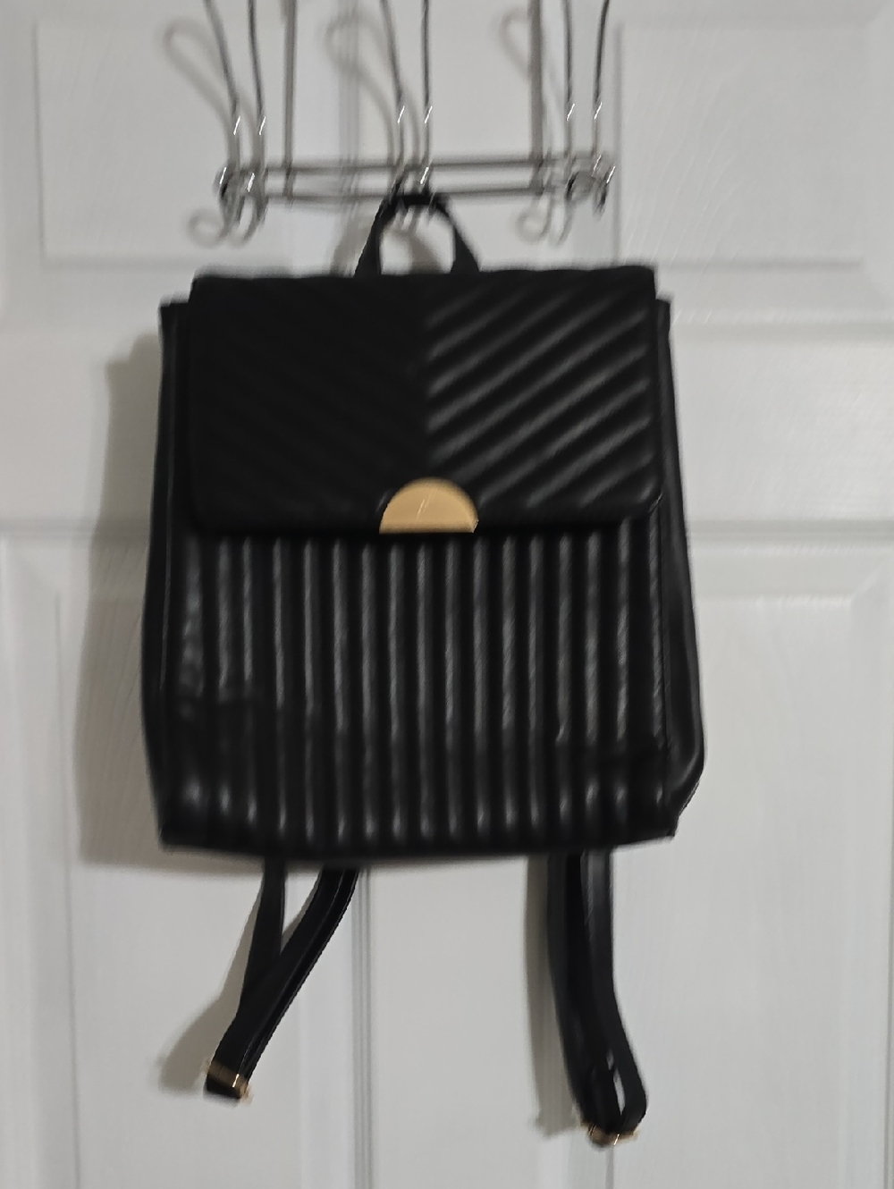 a new day Black Quilted Backpack with Gold Accent